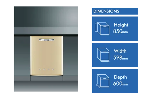 Smeg Built In FAB Dishwasher, Retro Design, Cream - Billede 2