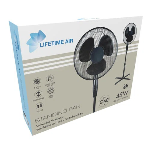 Gulvventilator 45W – 40 cm Sort med 3 Hastigheder & Oscillation-img