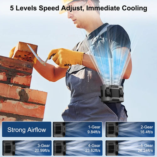 20000mAh Wearable Waist Clip Fan – Dual Air Outlet, USB Rechargeable, Hands-Free Cooling for Hiking & Outdoor Work-img