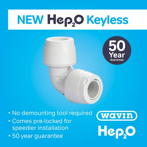 Hep2O Keyless Plastic Push-Fit Equal 90° Elbow 15mm White KL5-15 - Billede 2